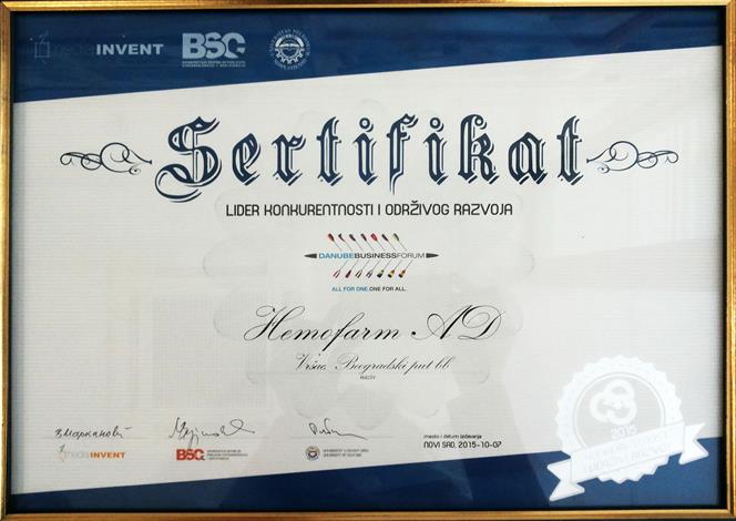 Hemofarm Awarded for Competitiveness and Sustainable Development 